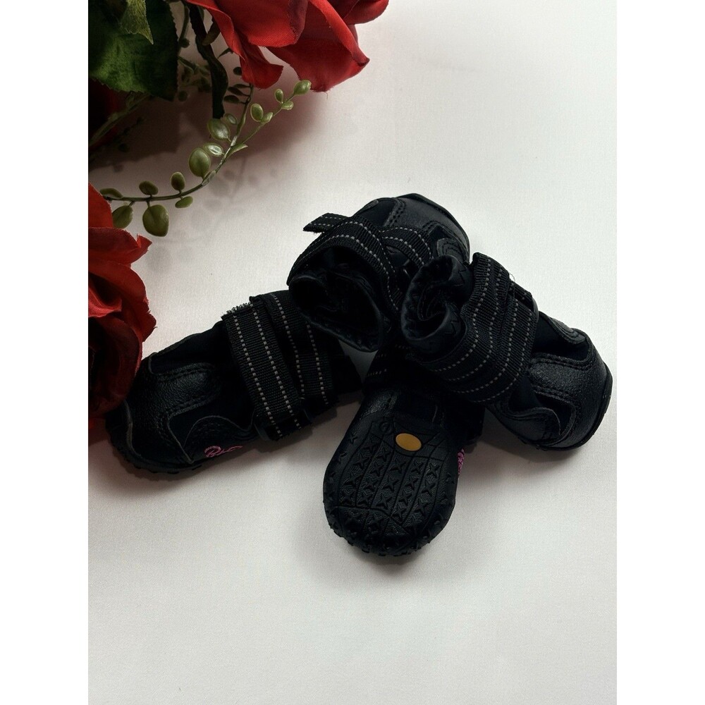 PitPet Waterproof Black Dog Shoes Set of 4 Adjustable Straps Relective Size 1